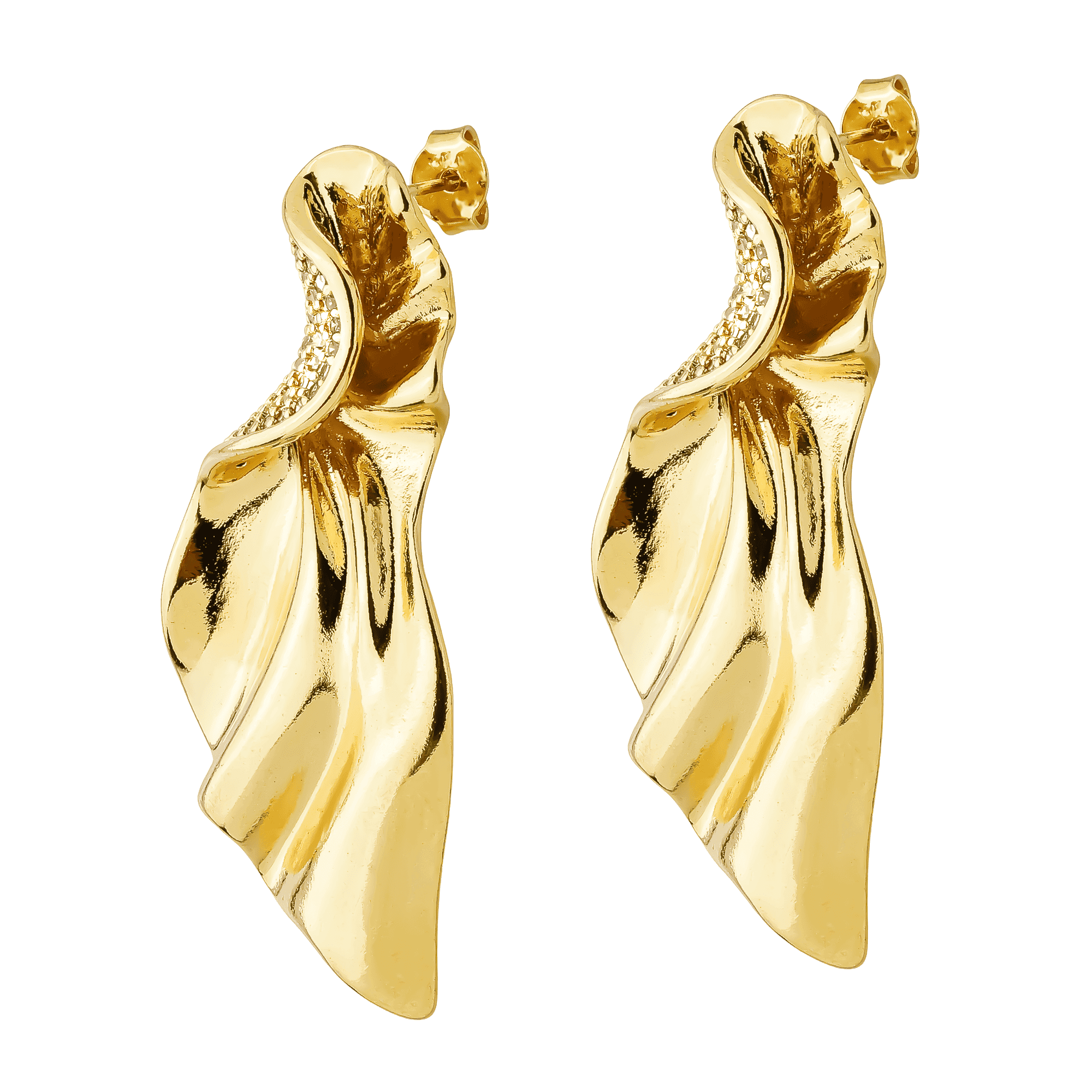 Brinco Dourado Formato de Asas com Zircônias - Banho de Ouro 24k para revenda | Hub Joias