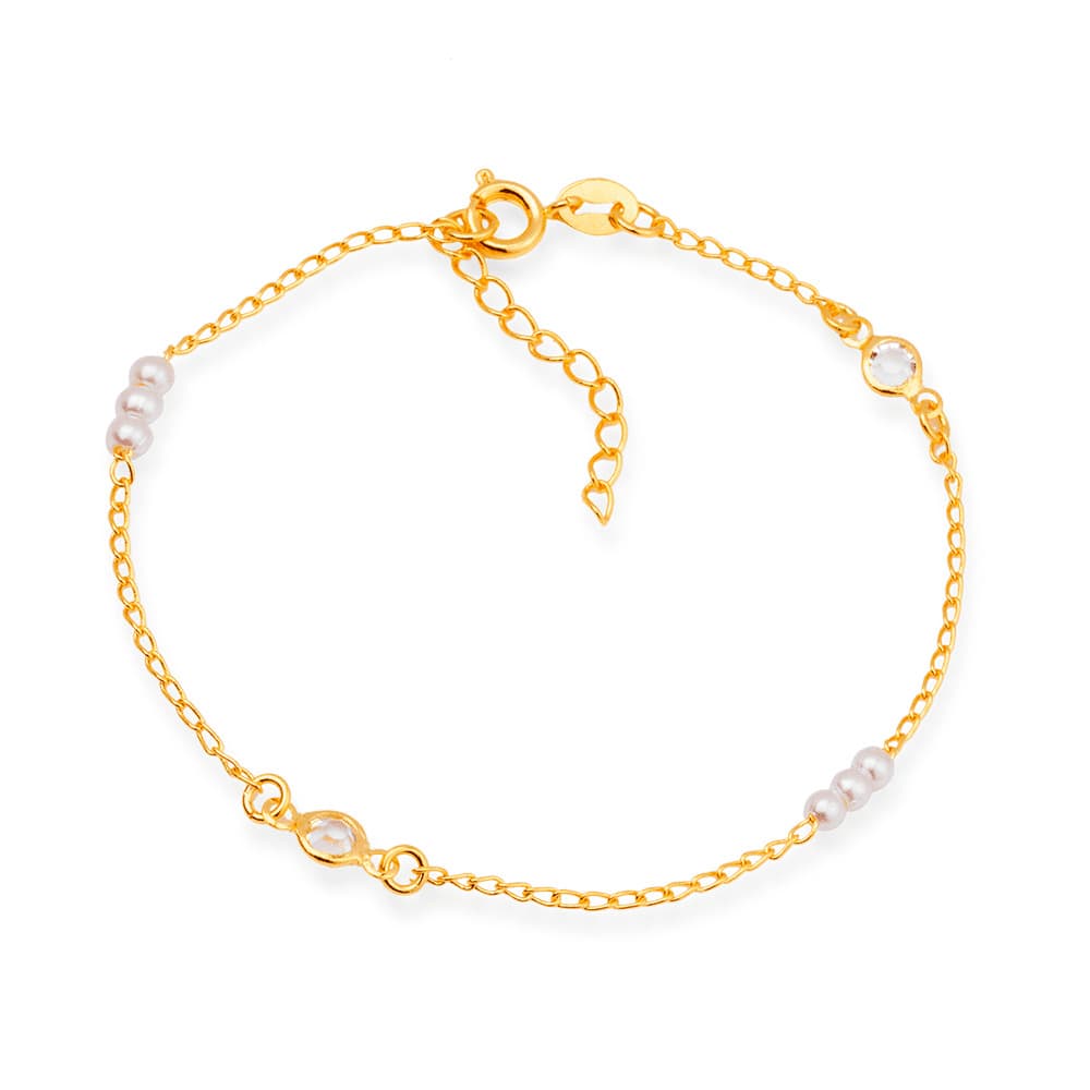 Pulseira Dourada de Pérolas com Ponto de Luz - Banho de Ouro 24k para revenda | Hub Joias