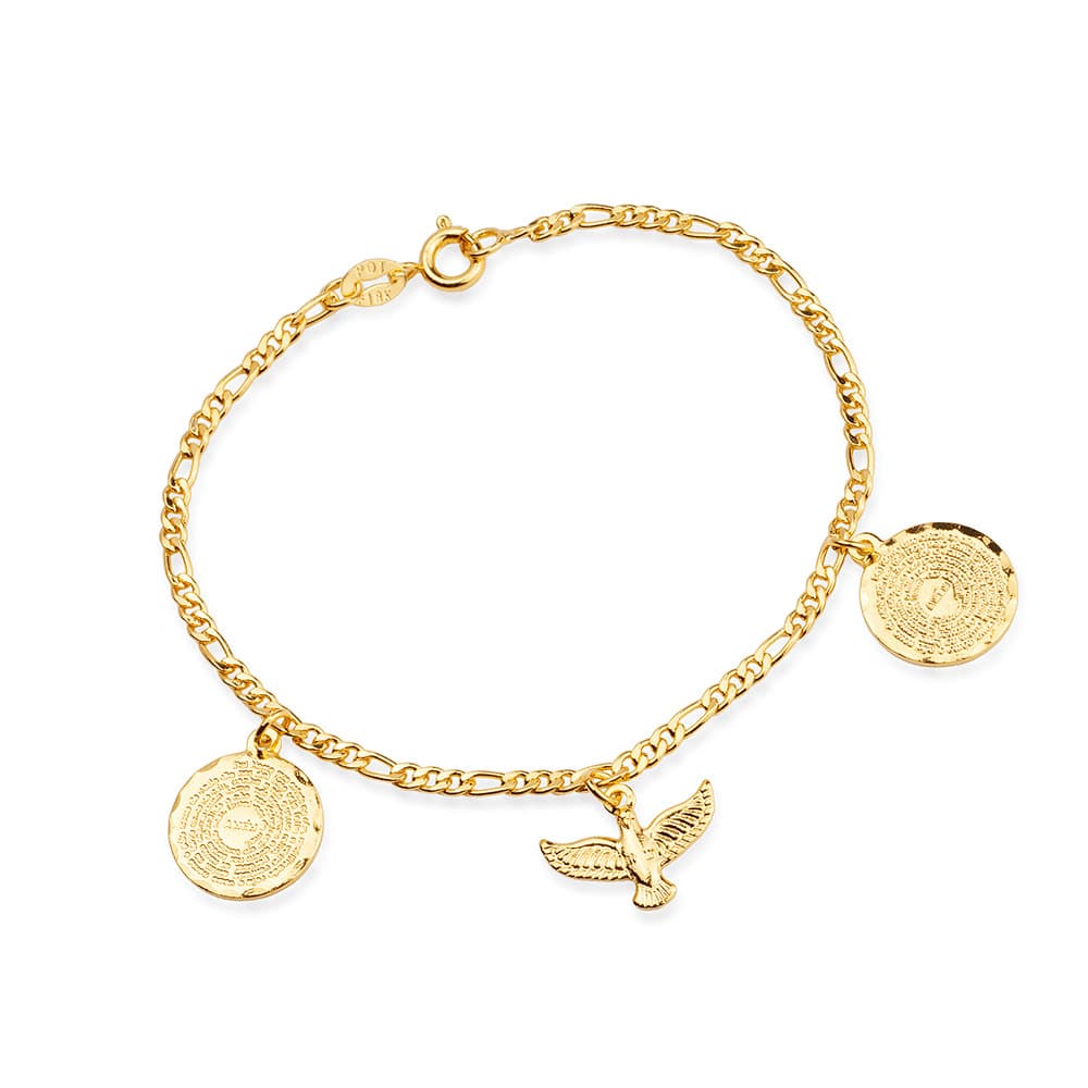 Pulseira Dourada Religiosa Pai Nosso e Espírito Santo - Banho de Ouro 24k para revenda | Hub Joias