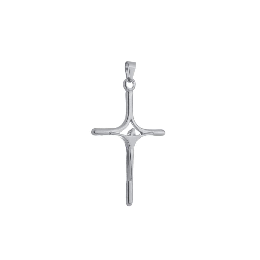 Pingente Prateado Crucifixo Minimalista - Banho de Ródio para revenda | Hub Joias