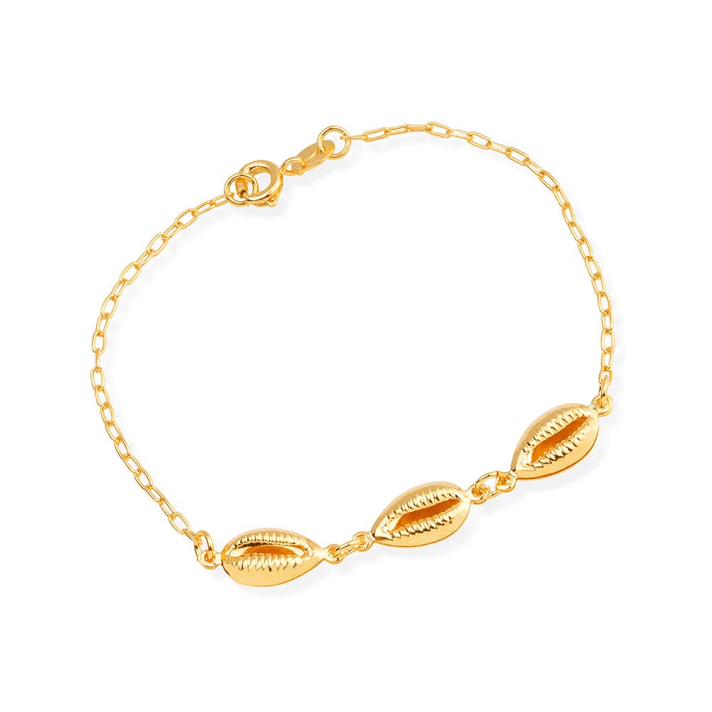 Pulseira Dourada de Búzios - Banho de Ouro 24k para revenda | Hub Joias
