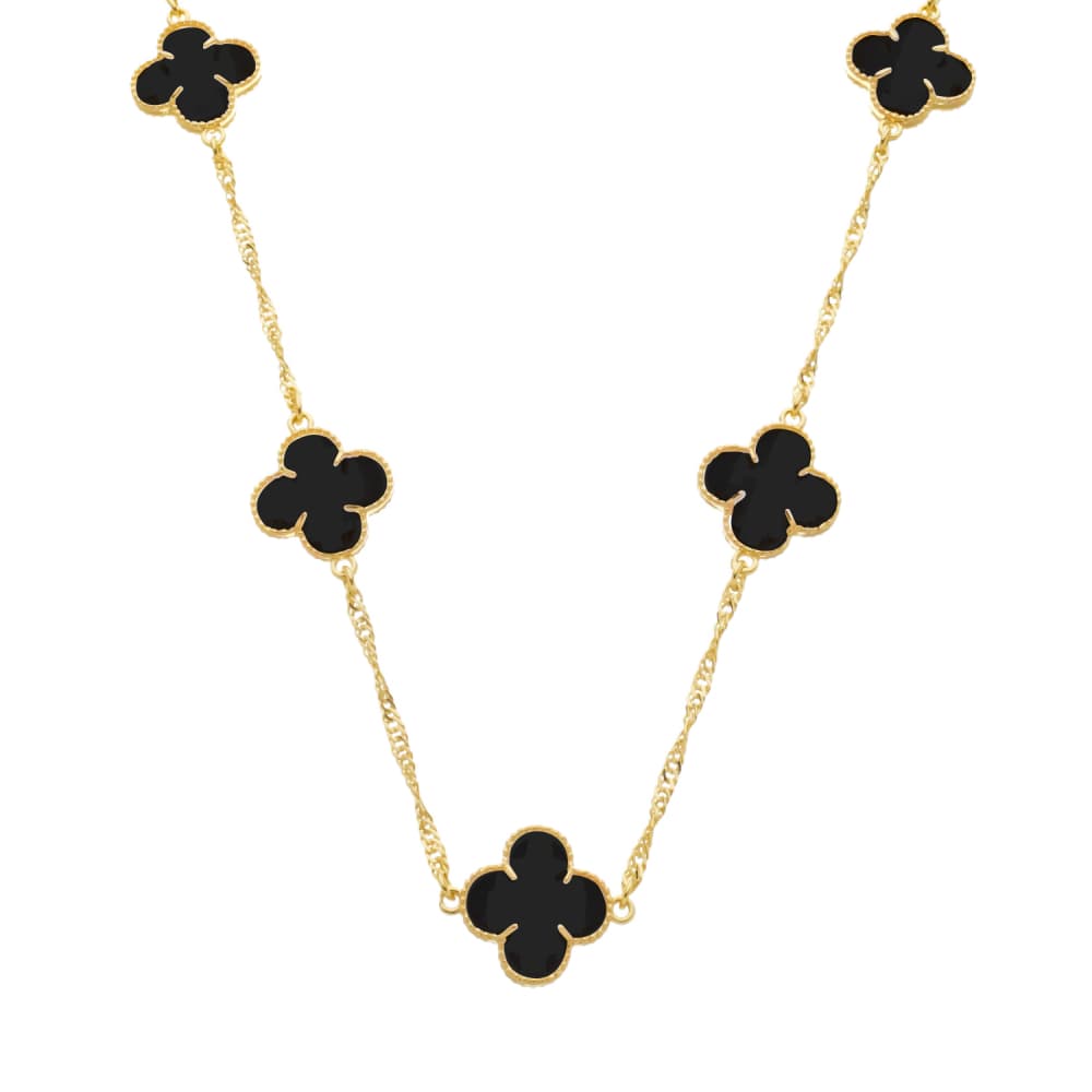 Colar Dourado 5 Trevos Preto - Banho de Ouro 24k para revenda | Hub Joias