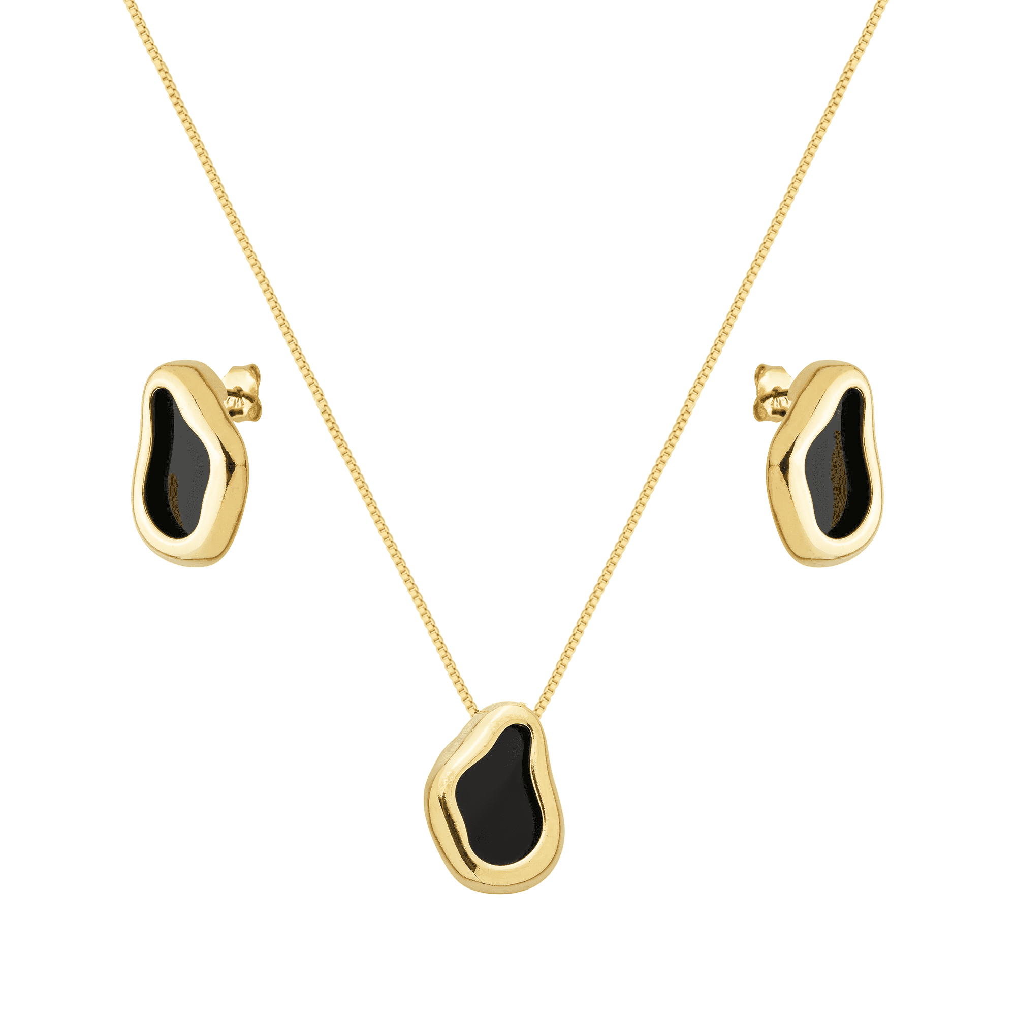 Conjunto Dourado Formato Orgânico Preto - Banho de Ouro 24k para revenda | Hub Joias