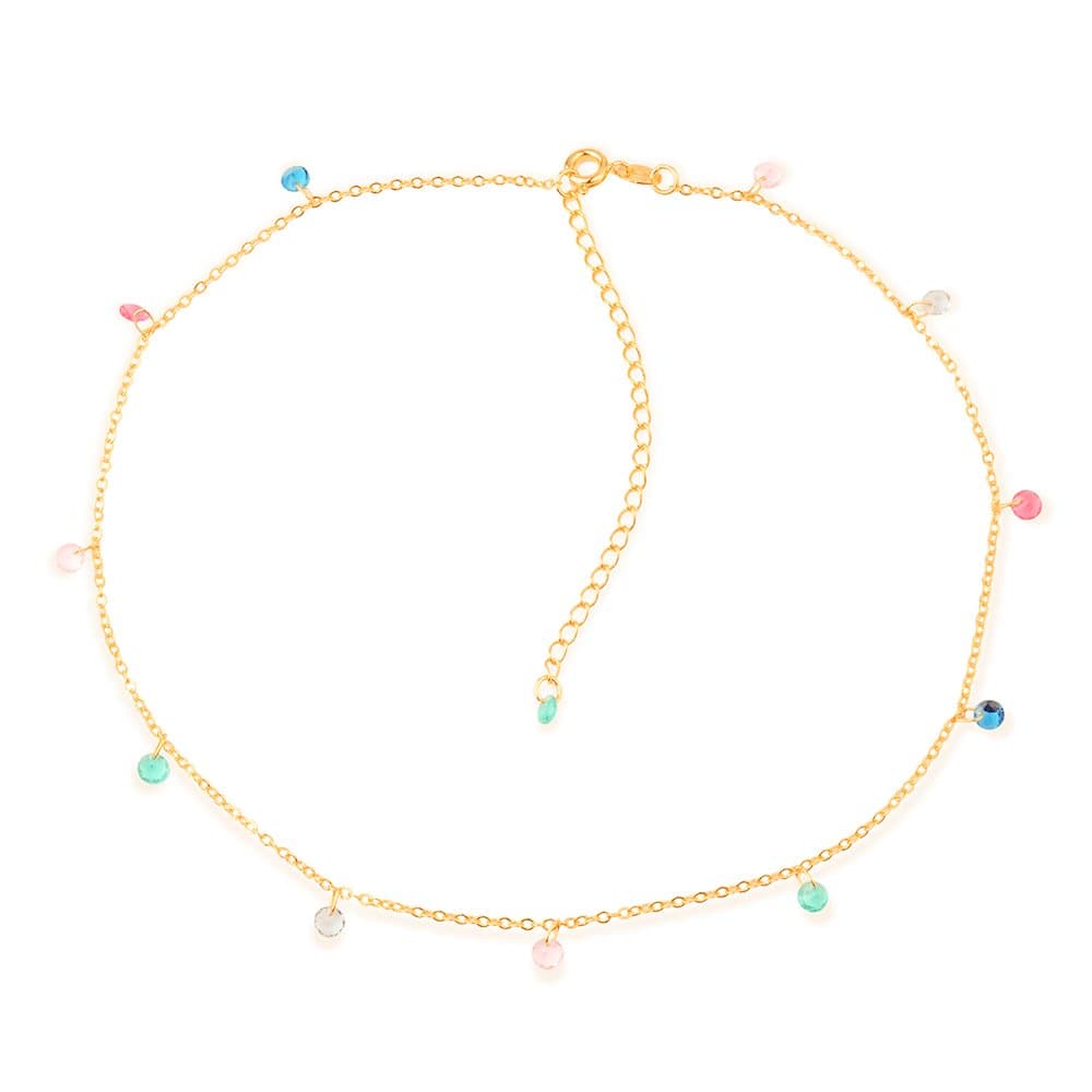Colar Dourado Chocker Pontos de Luz Coloridos Cristais - Banho de Ouro 24k para revenda | Hub Joias