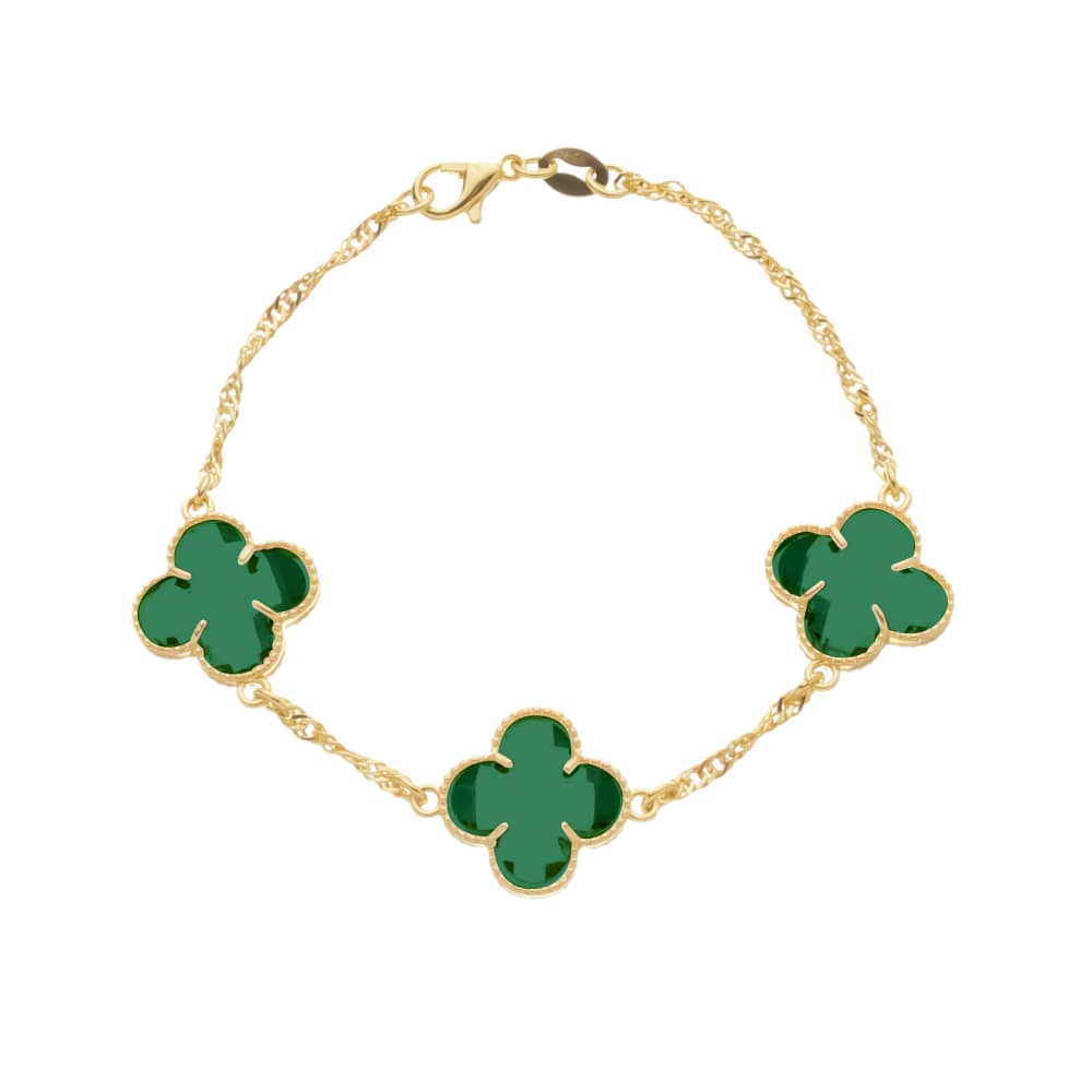 Pulseira Dourada Trevos Zircônia Verde - Banho de Ouro 24k para revenda | Hub Joias