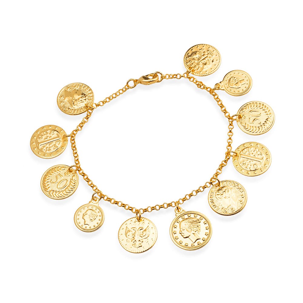 Pulseira Dourada de Moedas Antigas - Banho de Ouro 24k para revenda | Hub Joias