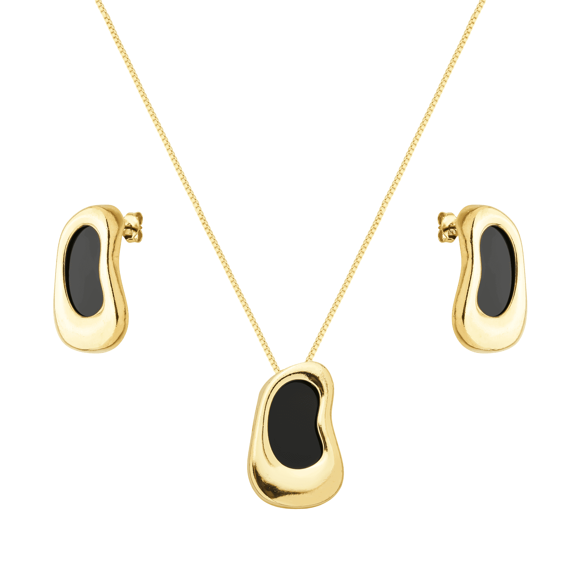 Conjunto Dourado Orgânico Preto - Banho de Ouro 24k para revenda | Hub Joias