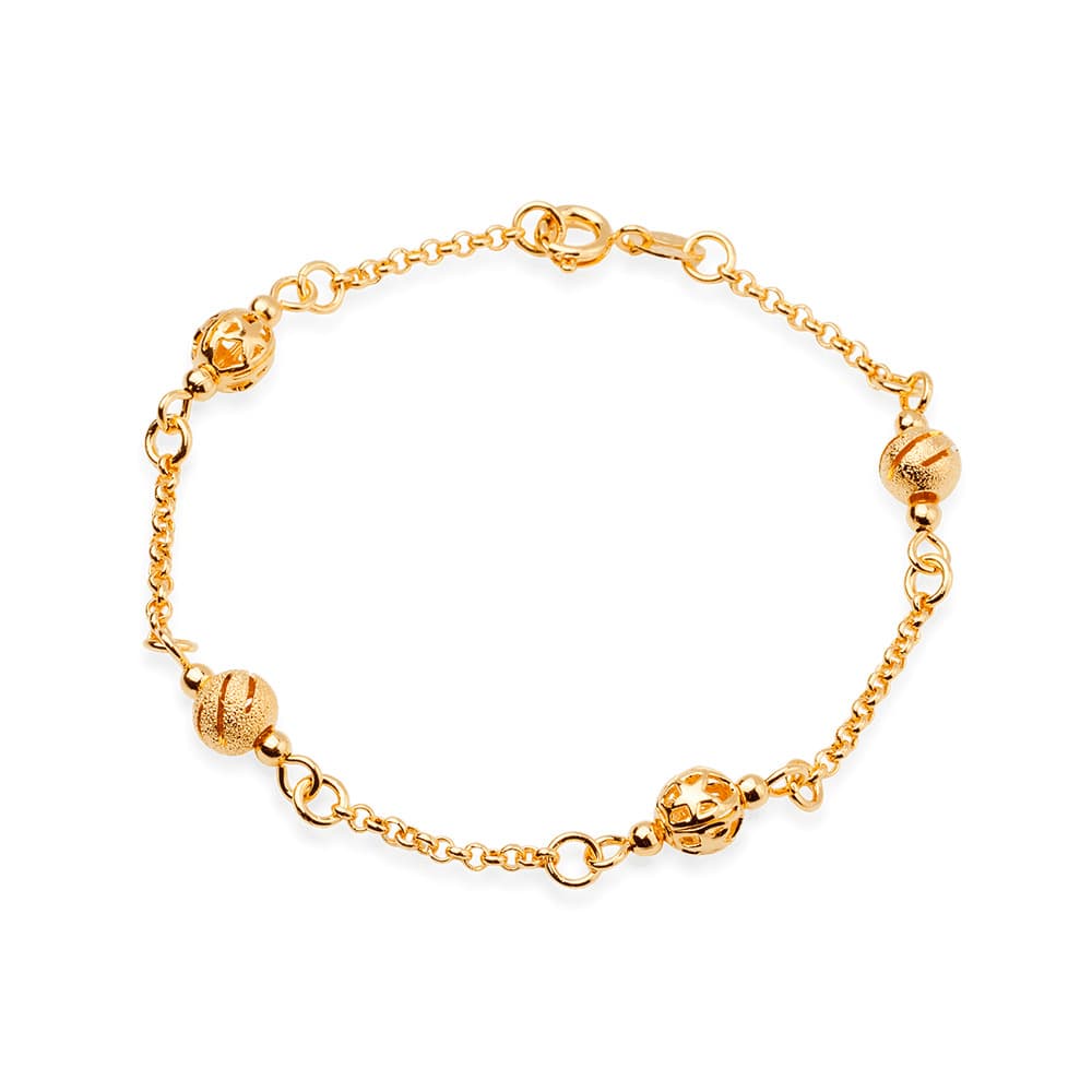 Pulseira Dourada Elo Português com Esferas - Banho de Ouro 24k para revenda | Hub Joias